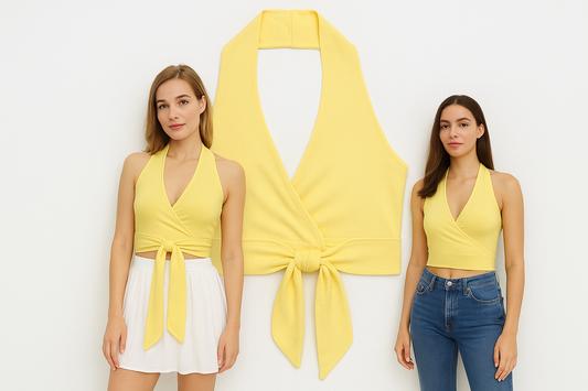 Yellow wrap top product examples